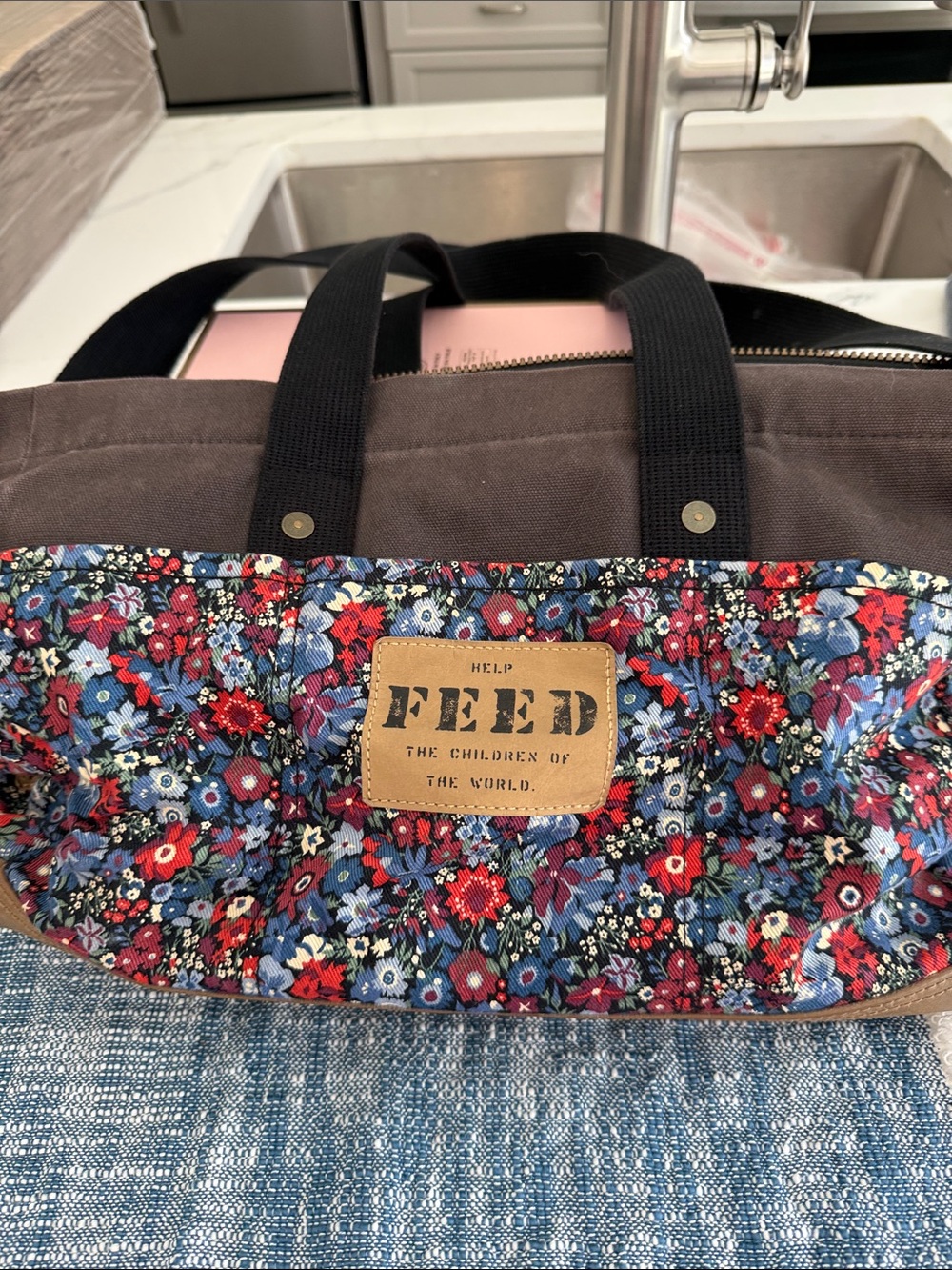 FEED Floral Canvas Tote in Red, Blue & Purple